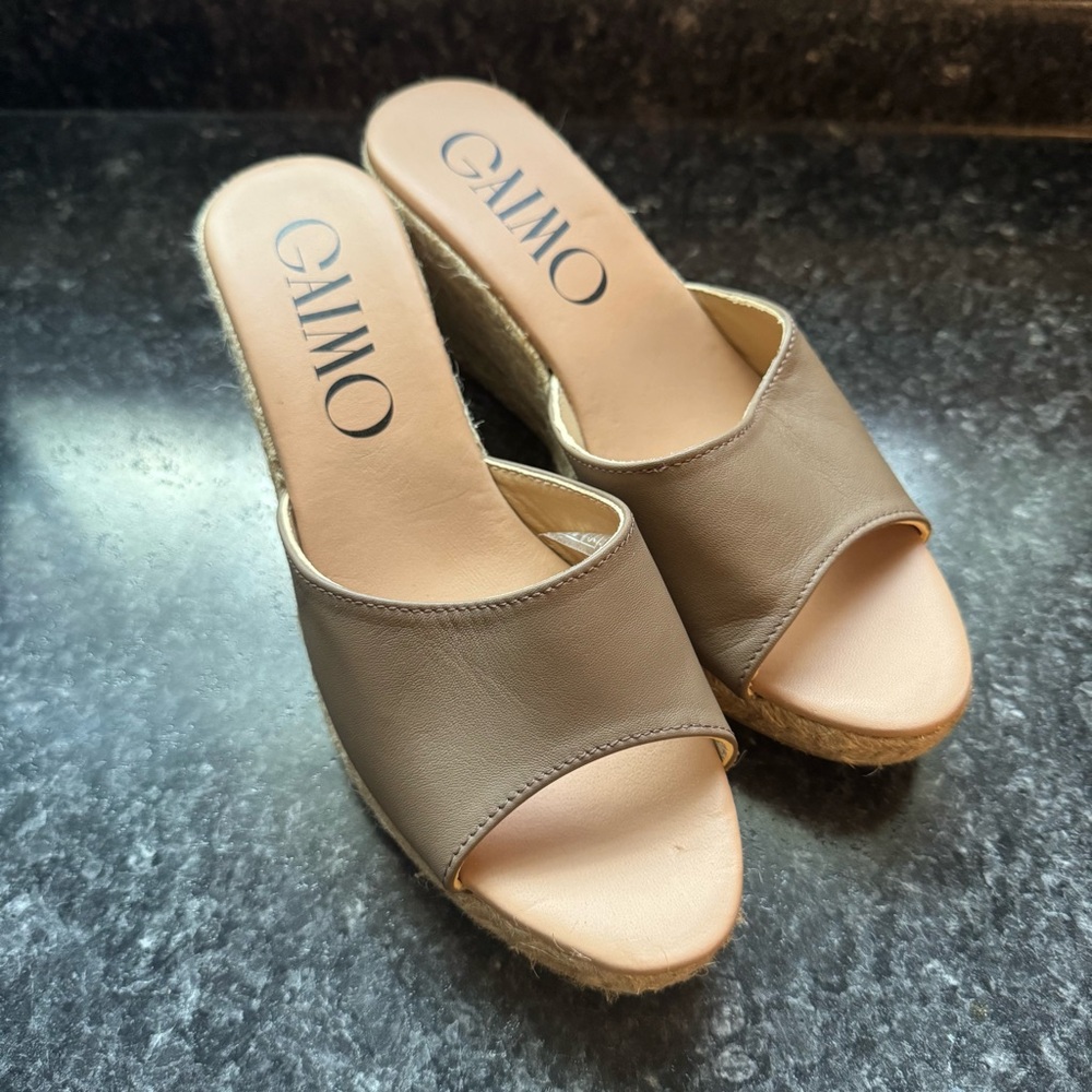 Gaimo Women's Tan Leather Top‎ Espadrille Wedge Size EU38